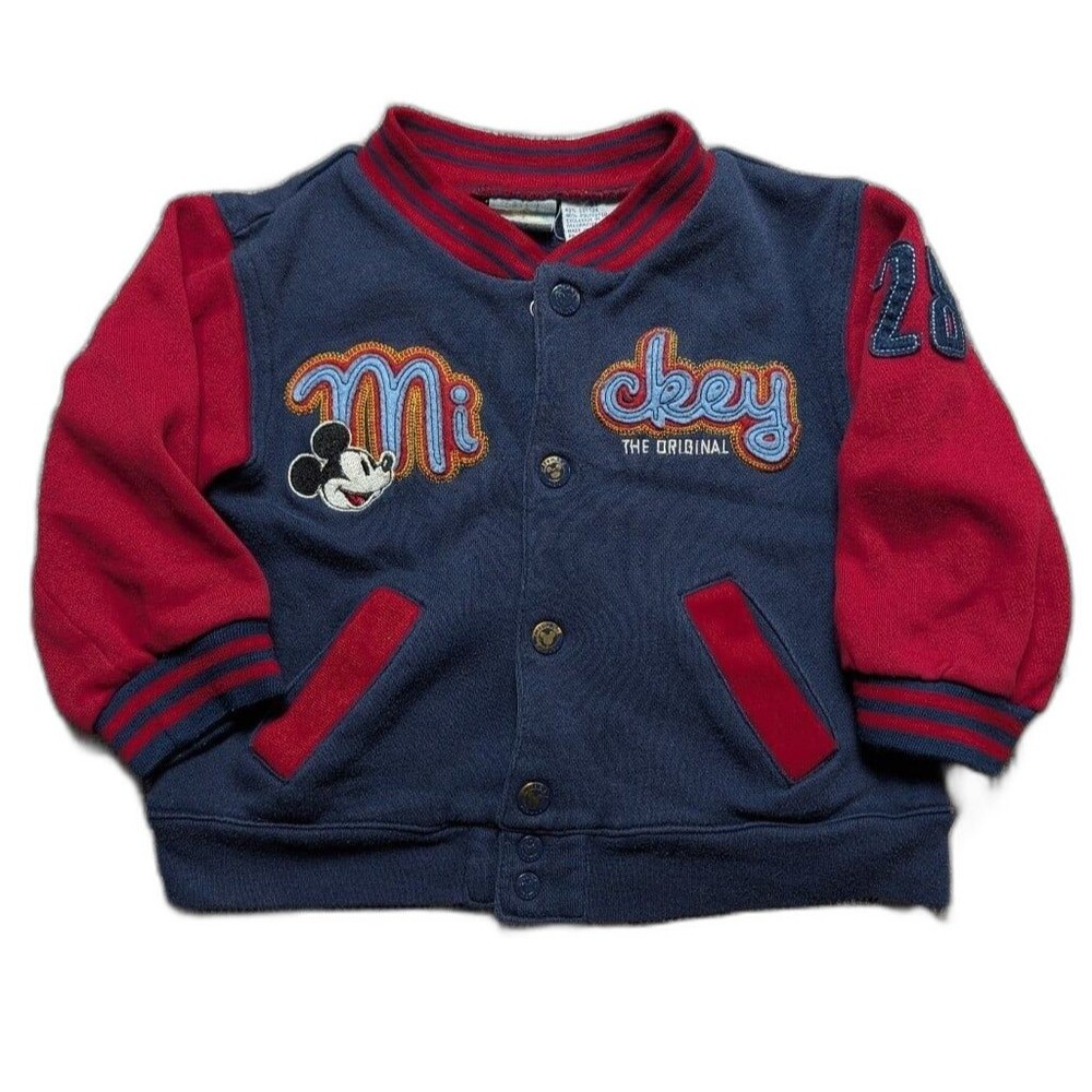 Vintage 90s Disney Mickey Mouse Embroidered Letterman Sweatshirt Jacket 3T